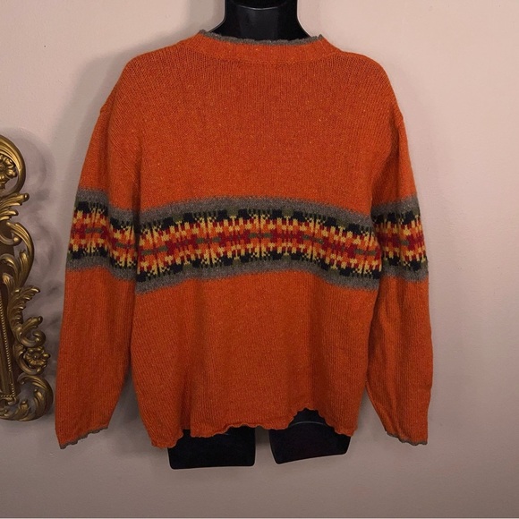 Vintage 90s Eddie Bauer Wool Blend Sweater Mens Medium Orange V Neck Made In USA - Picture 11 of 12